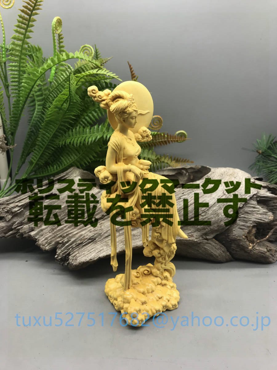 稀少珍品 美女 精彫造像 美術工芸品 飾り置物 総柘植材_画像3