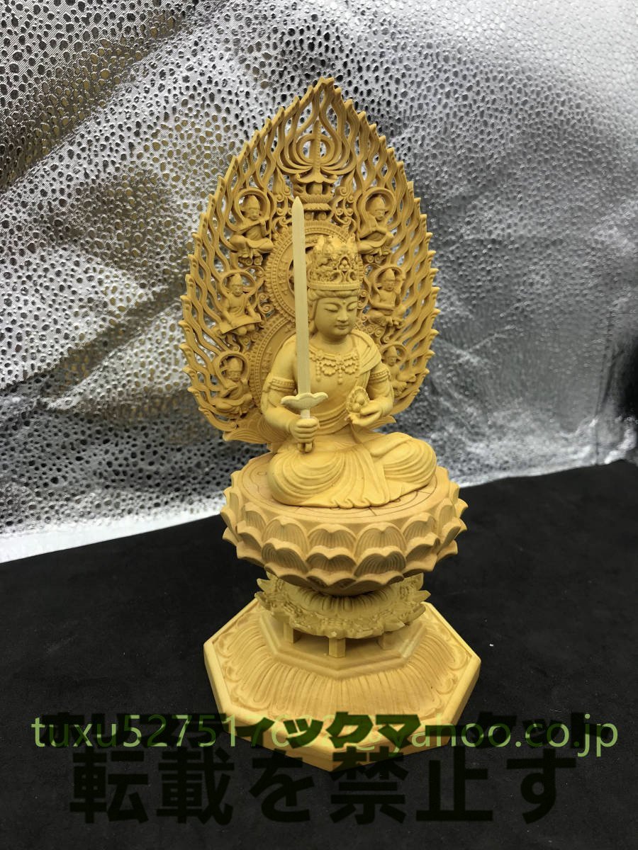 文殊菩薩 文殊菩薩像 守り本尊 総柘植材 仏教工芸品 木彫仏教　精密彫刻 仏師で仕上げ品 高さ18cm_画像2