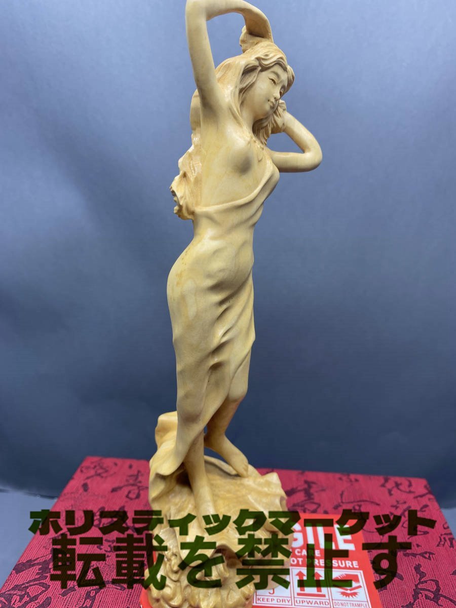 A815 美少女 東洋彫刻 天然木・置物・柘植製・木彫り・細密彫刻・総高20.5cm_画像4