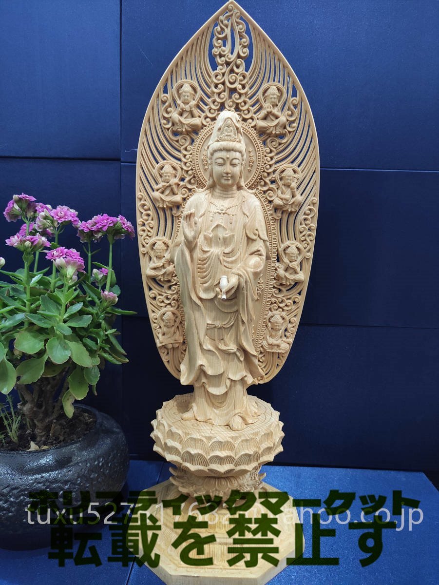 極上品　木造仏像　観音菩薩 観音菩薩像 立像 精密彫刻　木彫仏教　仏師で仕上げ品_画像1