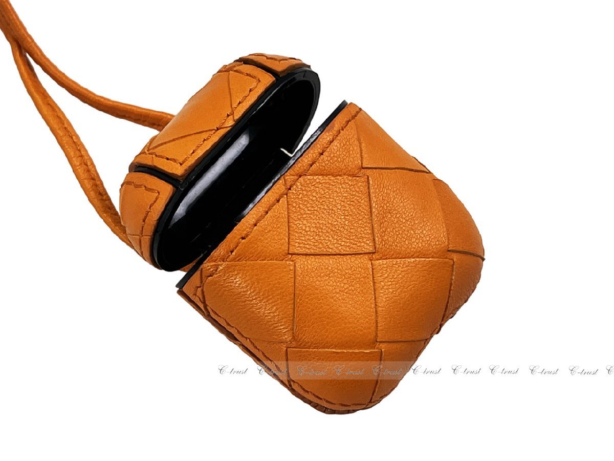 J737-OR.. BOTTEGA VENETA ボッテガ ヴェネタ Air Pods ケース ストラップ イントレ ナッパ イタリア製 ★ 7482 LIGHT ORANGE_画像5