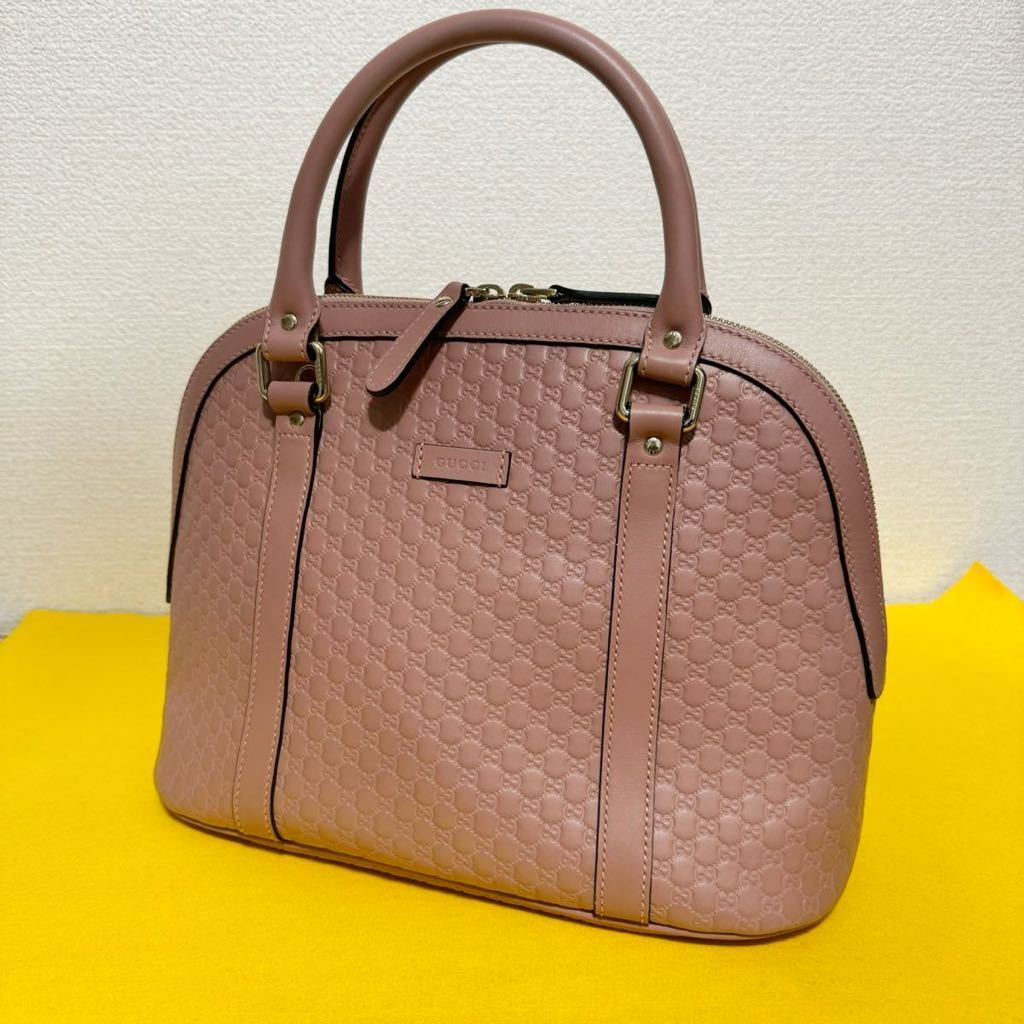 人気★ GUCCI グッチ マイクロシマ 2way ハンドバッグ ショルダーバッグ GG柄 レザー ピンク 449663_画像1