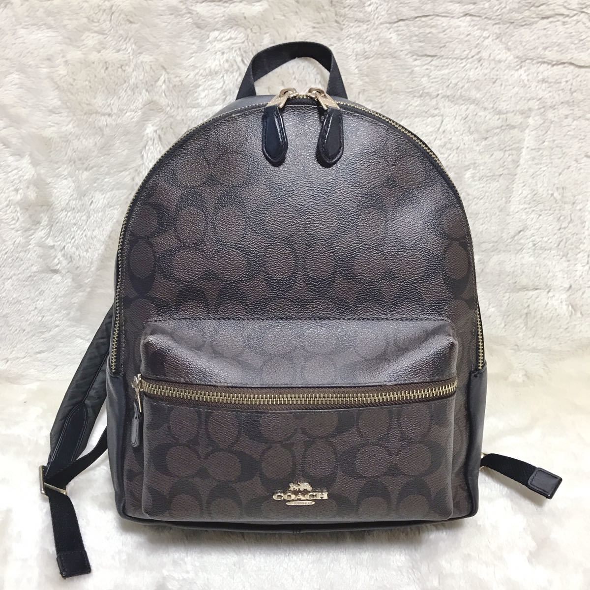 美品 COACH シグネチャー PVCレザー バックパック リュックサック ロゴ_画像2