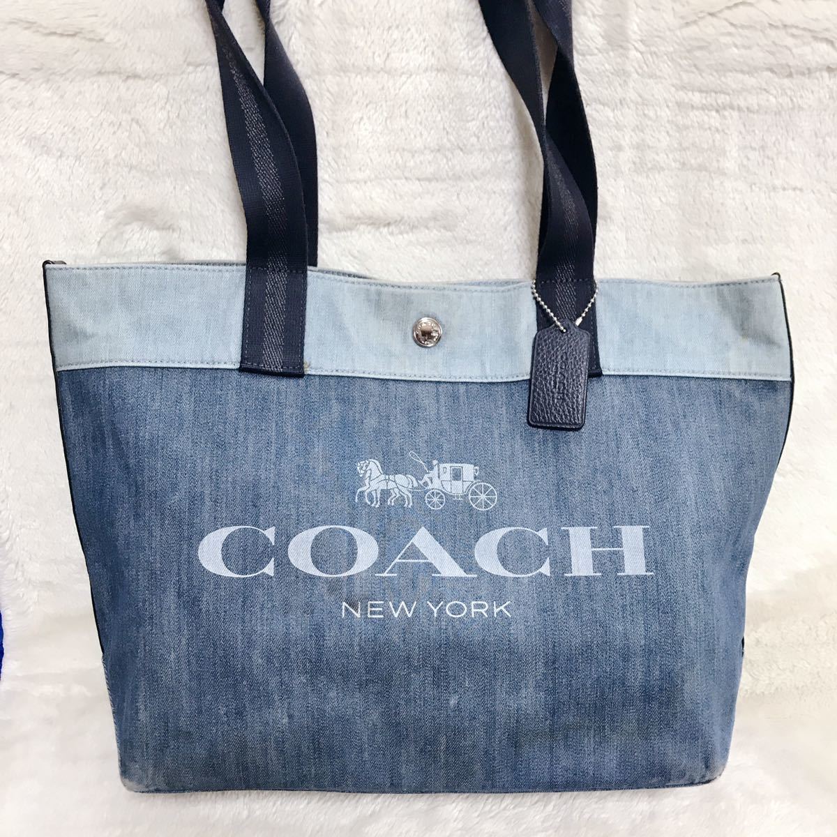 COACH コーチ ロゴ プリント トートバッグ デニム キャンバス レザー_画像2