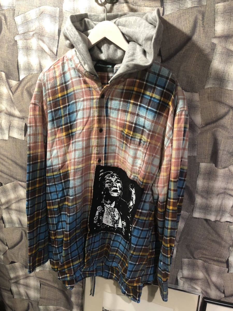 mindseeker マインドシーカー BLEACHED HOOD CHECK SHIRTS 長袖シャツ フード サイズ3 ブルー FKの画像1