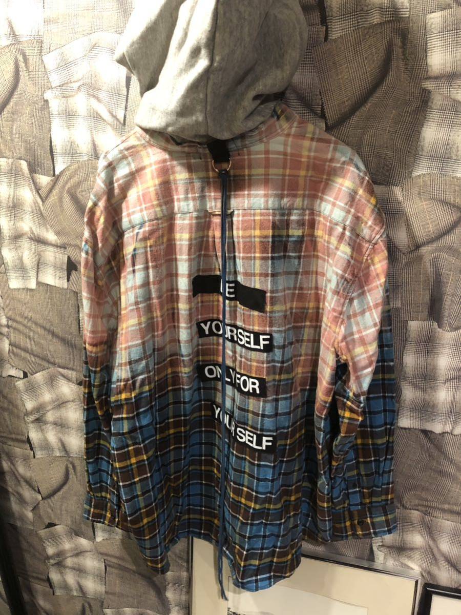 mindseeker マインドシーカー BLEACHED HOOD CHECK SHIRTS 長袖シャツ フード サイズ3 ブルー FKの画像4