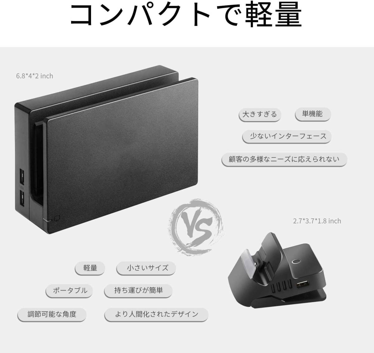 【TVドック×充電×放熱】Switch テレビドッグ TVドッグ TV出力 切り替え 充電スタンド 四段階調整 小型 ブラック SW3 便利 楽しさ倍層