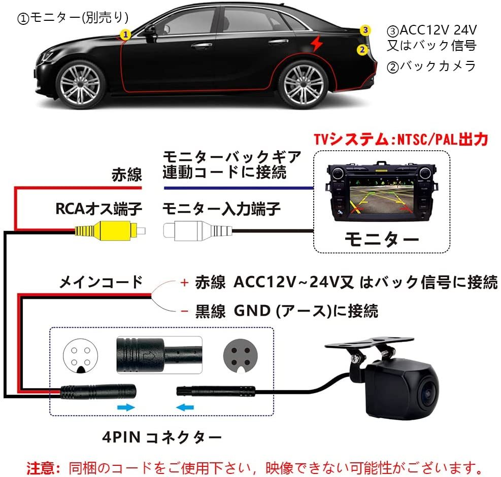 バックカメラ カロッツェリア リアカメラ 本体 汎用 パイオニア 小型 CCD カーナビ 後方カメラ ナンバー ナビ 後付け 広角 モニター 高画_画像4