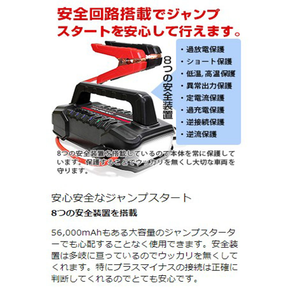 人気沸騰中！大容量 1年保証 ITO 56000ｍAh マルチ ジャンプスターター AI 自動判別 12V 24V 対応 リチウム バッテリー 保護回路 L1642_画像8