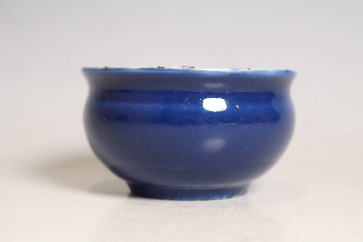 中国美術 藍地丸爐 唐物瑠璃釉香炉（F624）_画像3