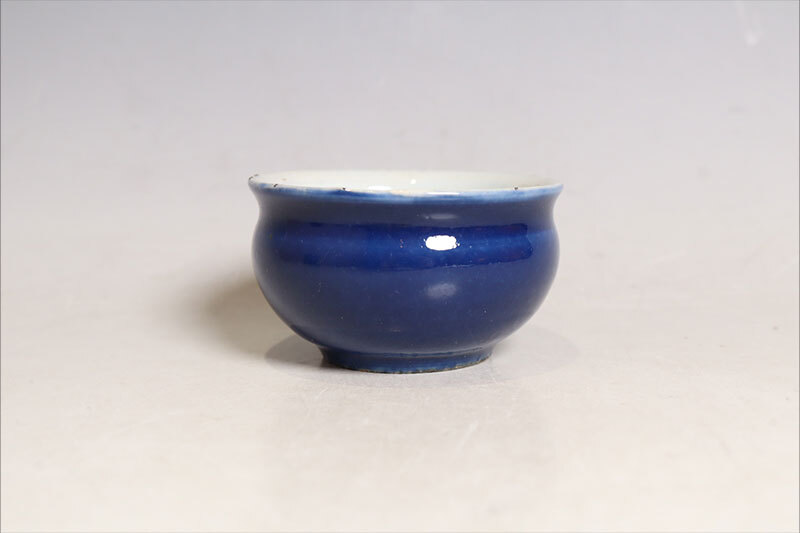 中国美術 藍地丸爐 唐物瑠璃釉香炉（F624）_画像1