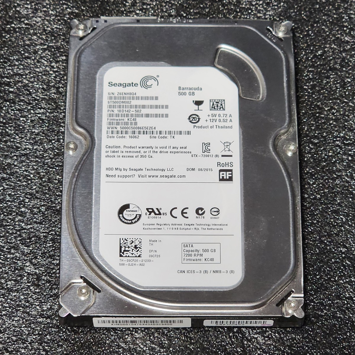 【送料無料】SEAGATE BARRACUDA ST500DM002-1BD142 500GB 3.5インチ内蔵HDD 2015年製 フォーマット済み 正常品 PCパーツ 動作確認済_画像1