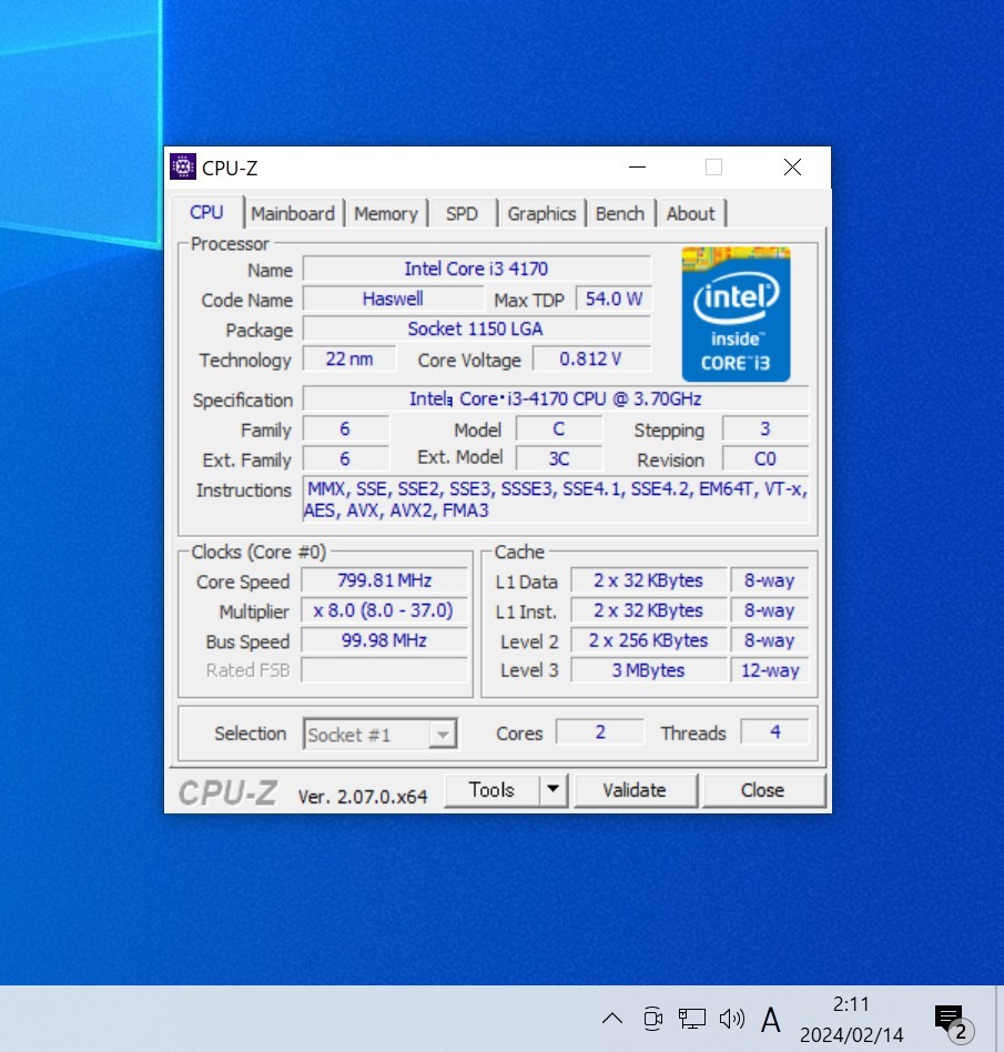 CPU Intel Core i3 4170 3.7GHz 2コア4スレッド Haswell PCパーツ インテル 動作確認済み_画像3