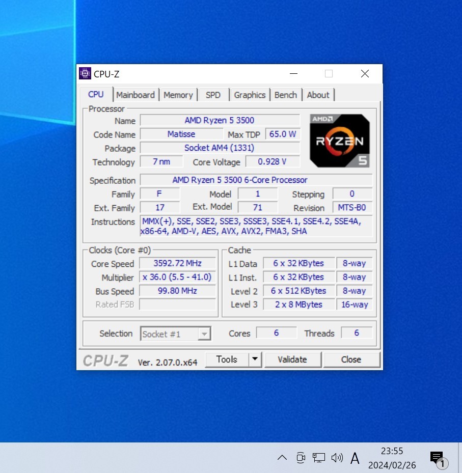 CPU AMD RYZEN5 3500 3.6GHz 6コア6スレッド Socket AM4 PCパーツ 動作確認済み