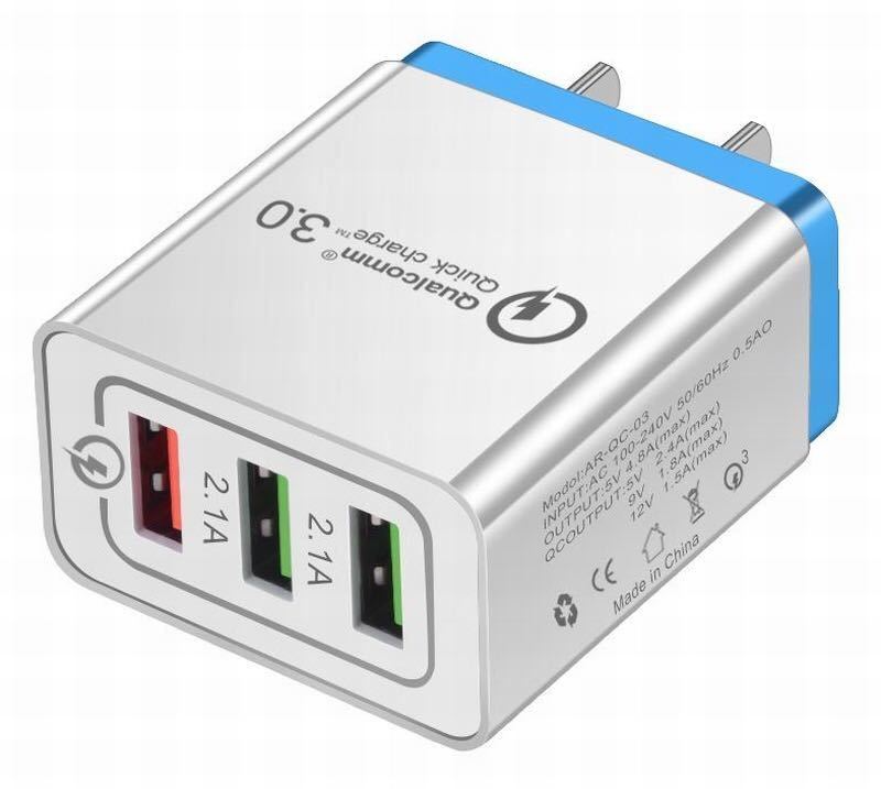 3連USB充電器急速充電器クイックチャージQuick charge3.0スマホ 携帯3色レッドブラックブルー、、
