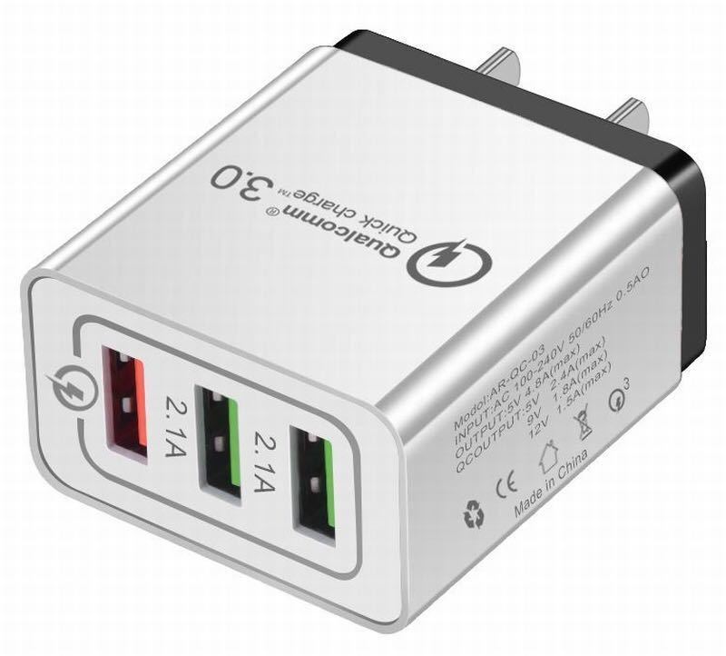 3連USB充電器急速充電器クイックチャージQuick charge3.0スマホ 携帯3色レッドブラックブルー、、
