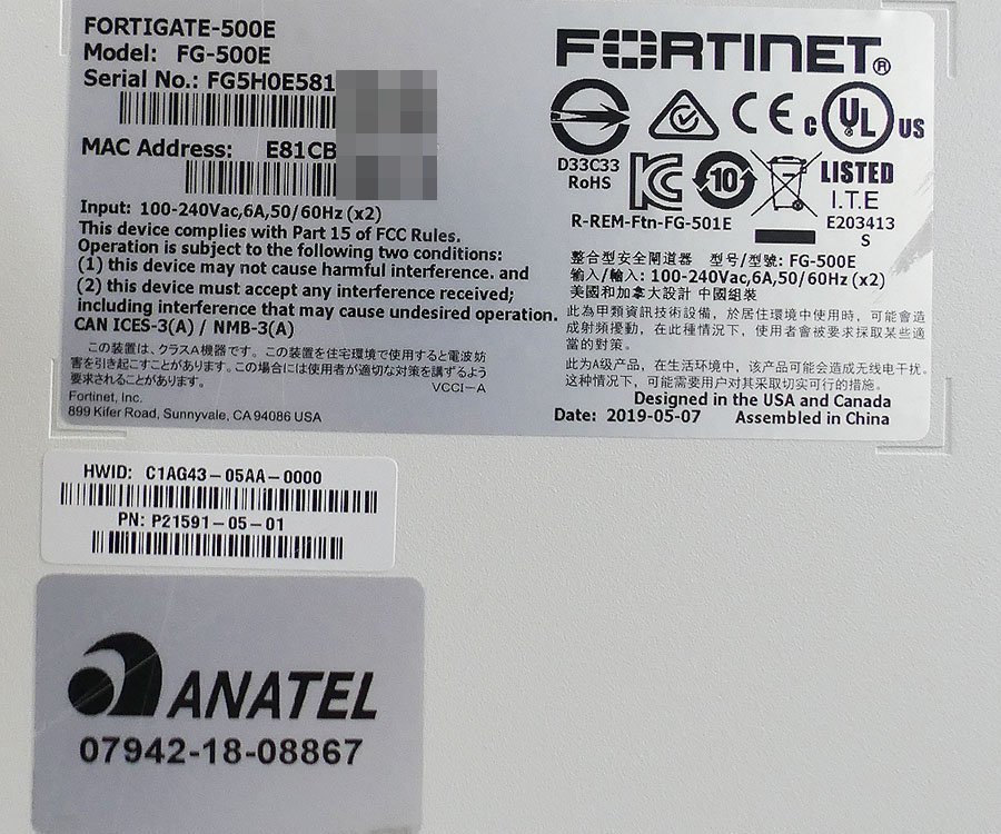 FORTINET FortiGate 500E (FG-500E) 中古 初期化済み フォーティゲート UTM ☆_画像4