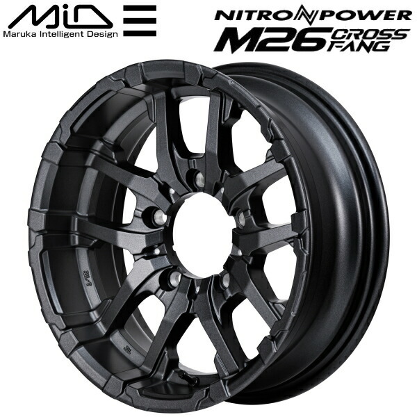 MID NITRO POWER M26 CROSS FANG ホイール4本 バレルブラック/ドリルド 6.0J-16inch 5H/PCD139.7 inset-5