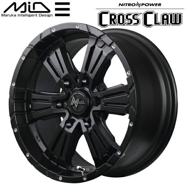 MID NITRO POWER CROSS CLAW ホイール4本 セミグロスブラック/ピアスドリルド 6.5J-17inch 6H/PCD139.7 inset+38_画像1