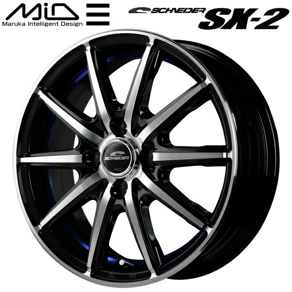 MID SCHNEDER SX-2 ホイール1本 ブラックポリッシュ+アンダーカットブルークリア 4.5J-15inch 4H/PCD100 inset+45_画像1