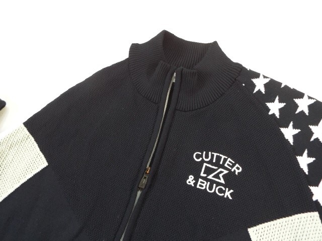 ★超美品★CUTTER＆BUCK カッターアンドバック / ロゴ×スター フルジップ ニットジャケット / サイズＭ_画像4