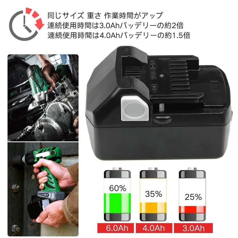 【1年保証】 日立 hikoki 互換 バッテリー BSL1860B 18v 6.0Ah 6000mAh 2個 PSE認証 残量表示付 自己故障診断 純正充電器対応 UC18YFSL_画像4