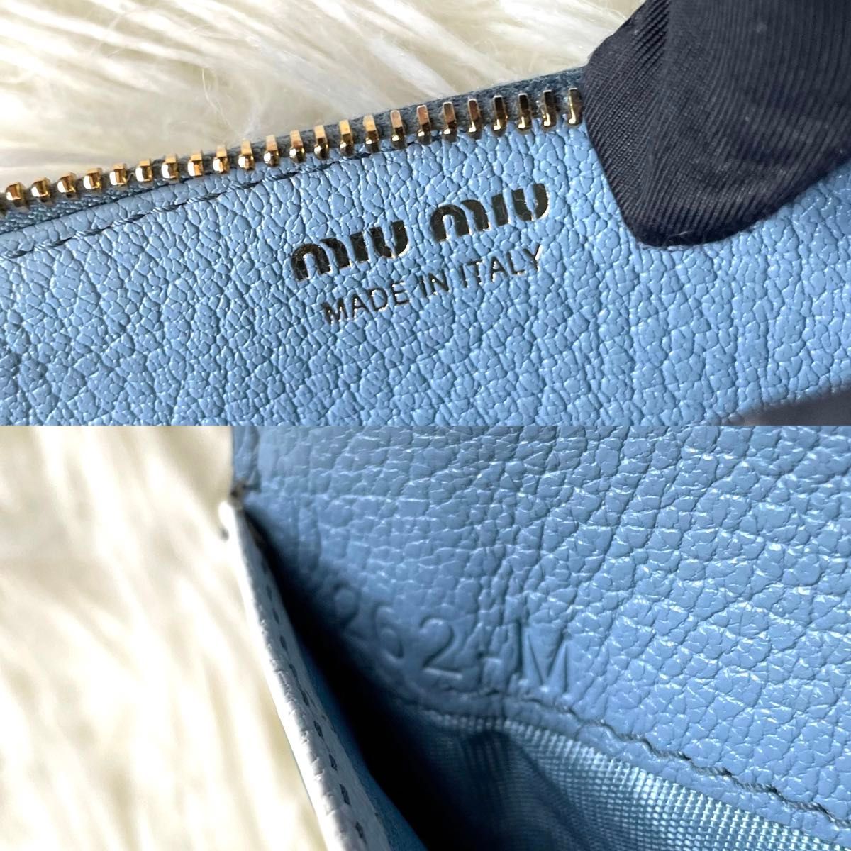 希少品 入手困難 / miu miu ミュウミュウ マドラスレザーフラグメントケース カードケース ライトブルー 5MC446