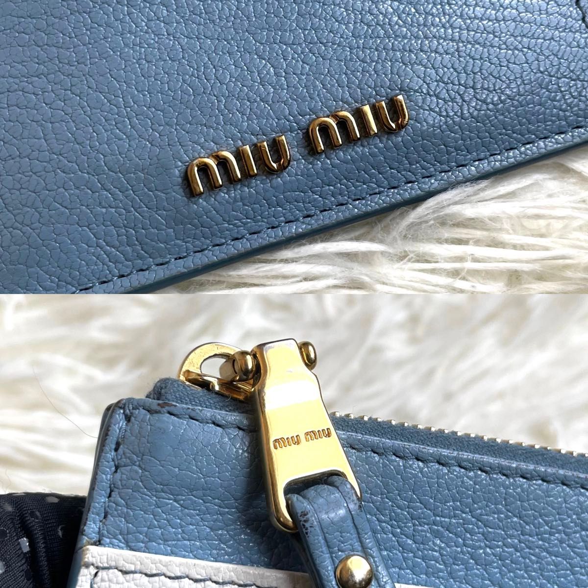 希少品 入手困難 / miu miu ミュウミュウ マドラスレザーフラグメントケース カードケース ライトブルー 5MC446