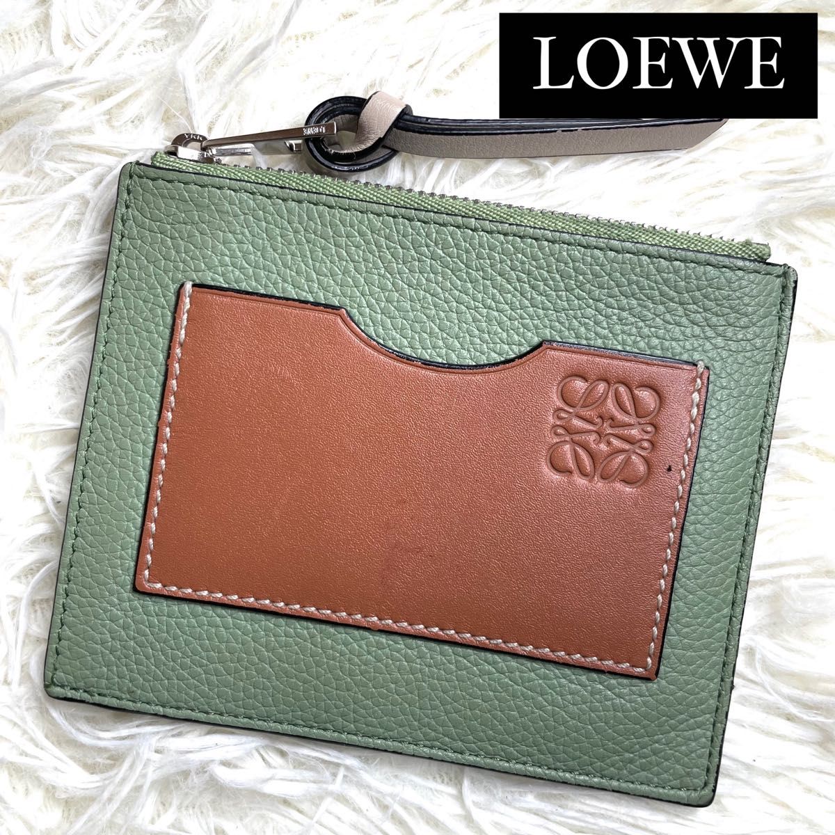 美品 入手困難 / LOEWE ロエベ ラージコインカードホルダー フラグメントケース コインケース レザー ローズマリー タン