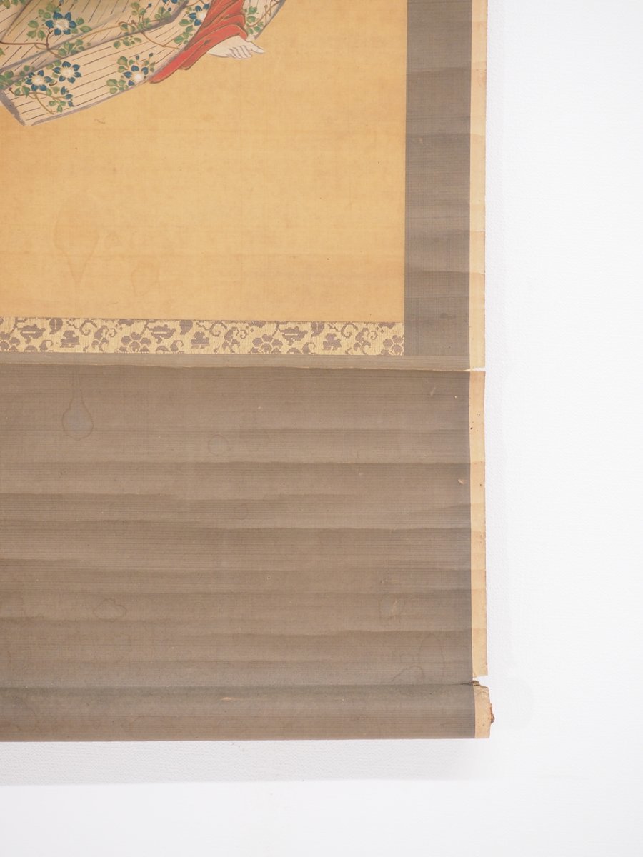 【真作】【渡鹿庵】[有道] 14935 掛軸 日本画 美人画 合箱 紙本 浮世絵 着物 在銘_画像7