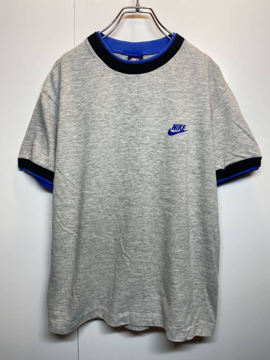 【M】Vintage 80s NIKE Print Tee Tshirt 80年代 ヴィンテージ ナイキ プリント リンガー Tシャツ グレー G2402