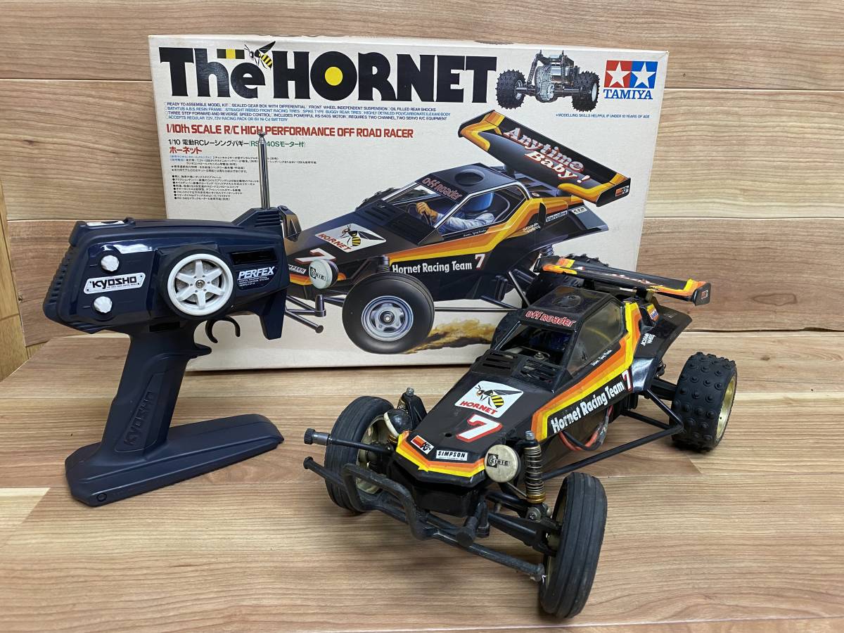 １４ ジャンク 当時物 タミヤ １／１０ The HORNET ホーネット ＲＣ ラジコン 電動ラジオコントロールカー 元箱付き 京商 PERFEX KT-2 付属_画像1