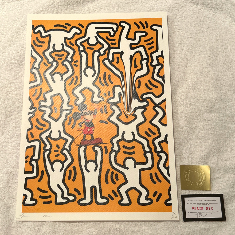世界限定100枚 DEATH NYC ミッキーマウス キース・ヘリング Keith Haring ポップアート アートポスター 現代アート KAWS カウズ Banksy_画像1