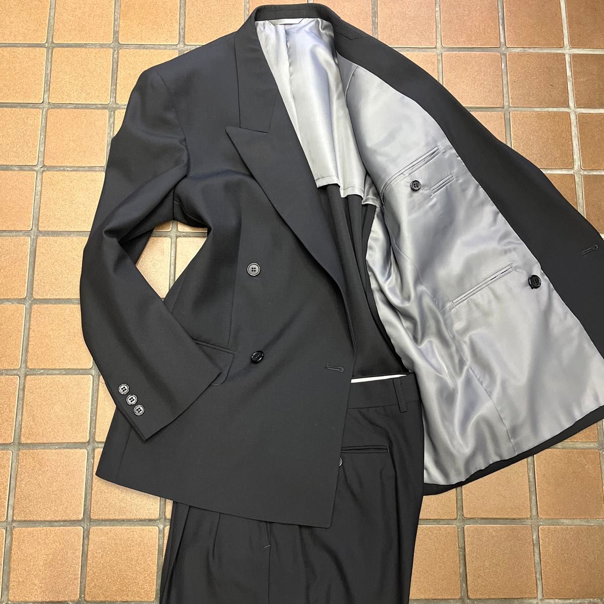 新品 A3(XS) Pierre Cardin スーツ メンズ ダブルスーツ 《礼服 冠婚葬祭★ウール100%》ブラックフォーマル