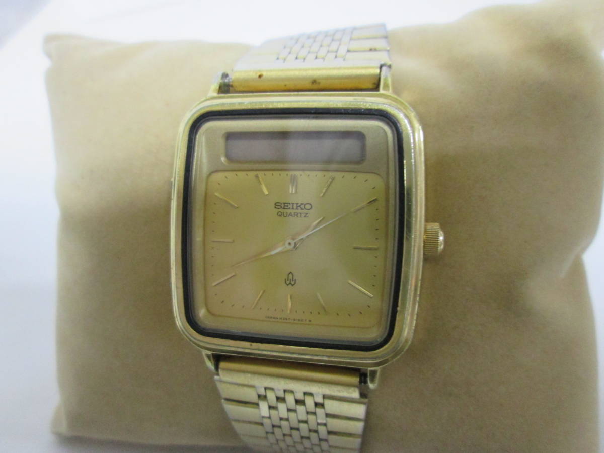 【0206n S9101】SEIKO セイコー H357-509A メンズ腕時計 デジアナ クォーツ ゴールド スクエアの画像1