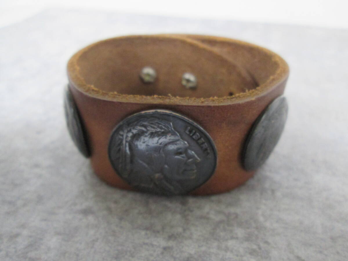 [0226n F9537] Conti . leather bangle bracele total length approximately 24cm Indian neitib