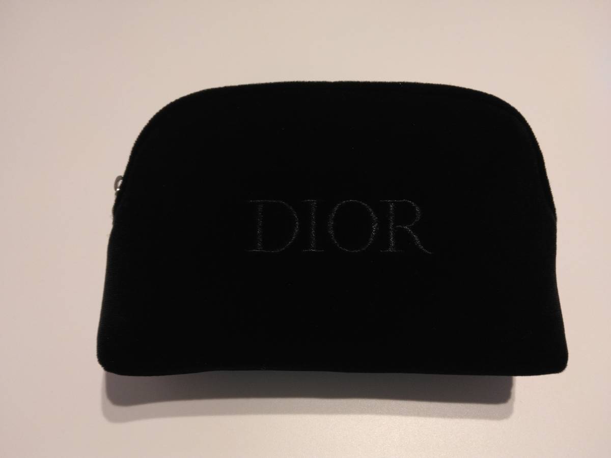 【送料無料】Christian Dior ディオール ノベルティ ポーチ ブラック ベルベット ロゴ刺繍 新品未使用_画像1