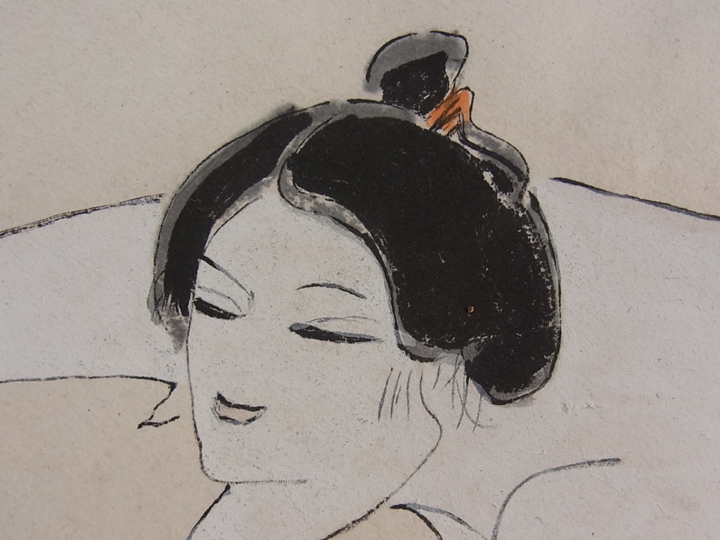 小島功 水彩 彩色 美人画 人物画 裸体画 サイン入 額無 作品のみ シートサイズ 約40×35cm_画像6