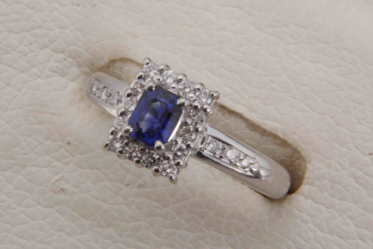 AJ-0357◇Pt900サファイア0.47ct&ダイヤ0.23ctスクエアーデザイン ...