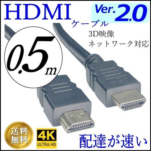 □ HDMIケーブル 50cm 高品質で転送速度が速いVer2.0 オーディオ ネットワーク 3D 4K 60fps(60Hz)対応 オス-オス 2HD05 ■□■□_画像1