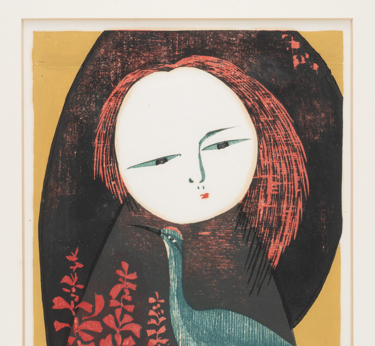 (真作) 版画家「高木志朗」作 『サルビアと少女』 1975 94/200　a717_画像3