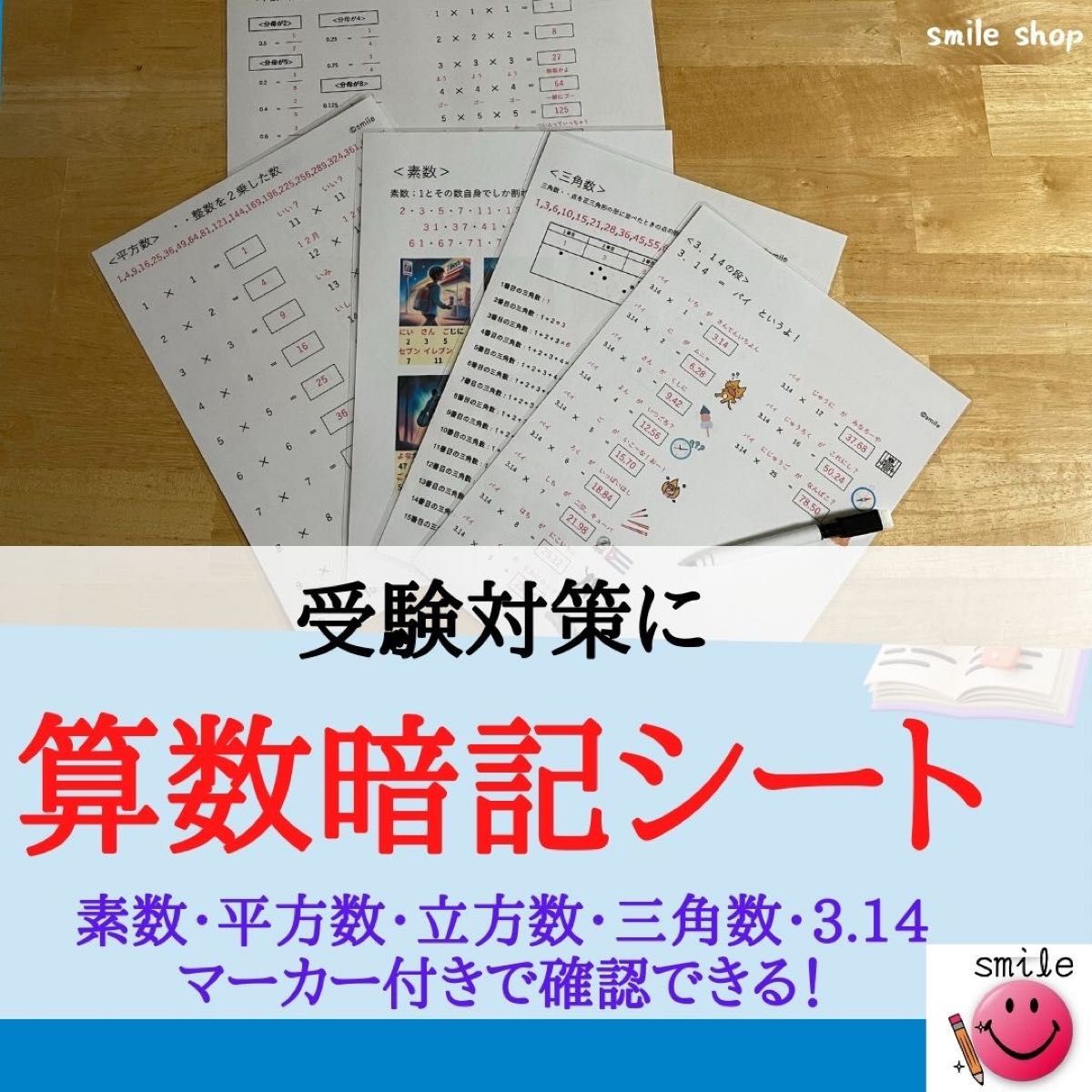 計算ミス対策に　中学受験必須　算数暗記シート　A4サイズ　問題解答シート　消せるマーカー付き