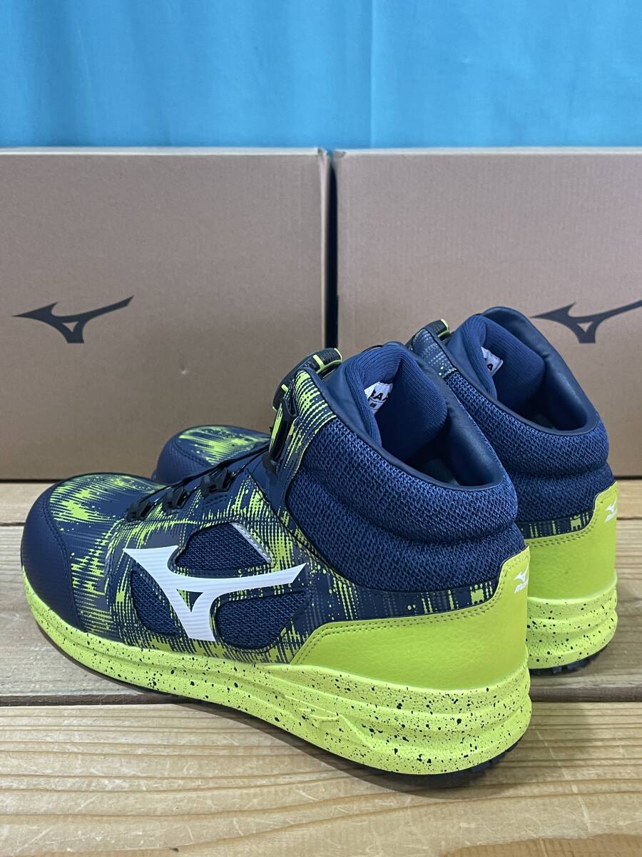  Mizuno safety shoes almighty F1GA240593 27.5. navy × white × lime yellow Honshu only free shipping 