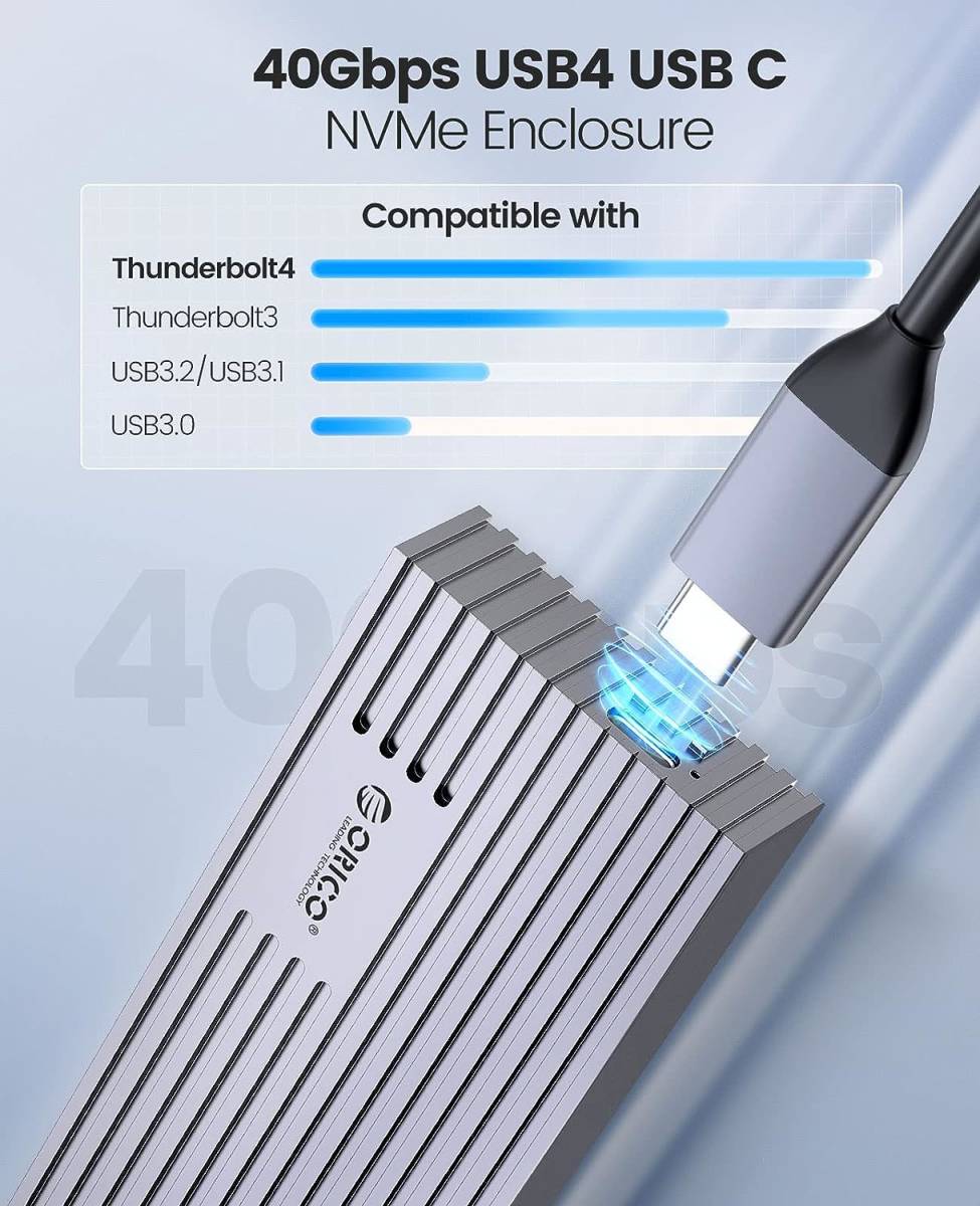 OY20 ORICO M.2 SSD 外付けケース 40Gbps 4TB NVMe PClE M-Key(B+M Key)2280 適用 Thunderbolt 3/4 USB3.2/3.1/3.0/Type C互換性あり_画像5