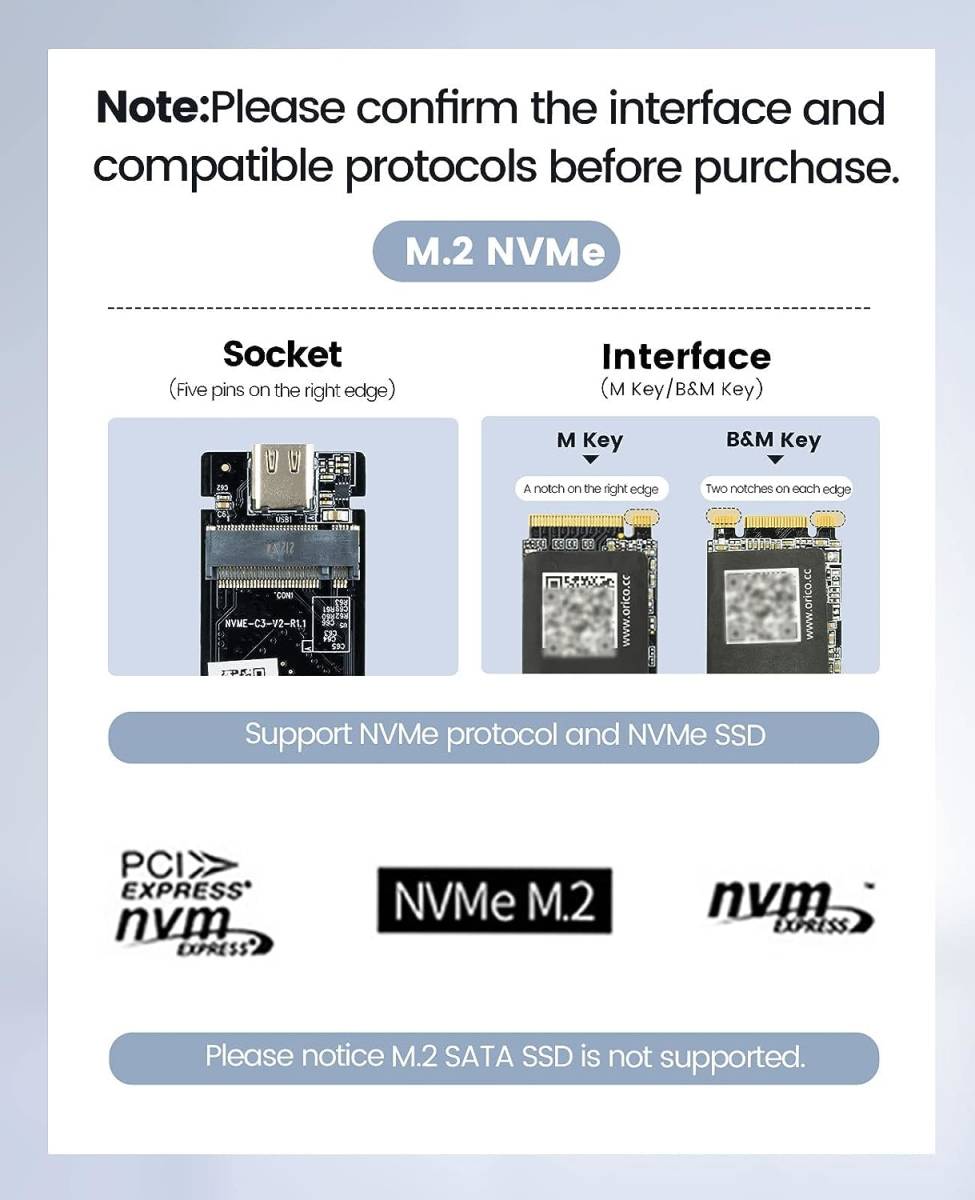 OY20 ORICO M.2 SSD 外付けケース 40Gbps 4TB NVMe PClE M-Key(B+M Key)2280 適用 Thunderbolt 3/4 USB3.2/3.1/3.0/Type C互換性あり_画像3