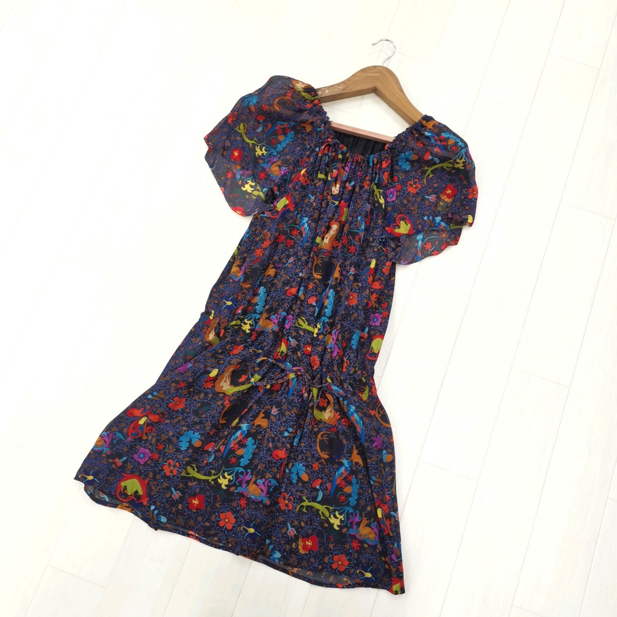 8 # 【商品ランク:B】ツモリチサト TSUMORI CHISATO シルク 100％ 総柄 ひざ丈 ワンピース size2 レディース 婦人服 マルチカラー系_画像1