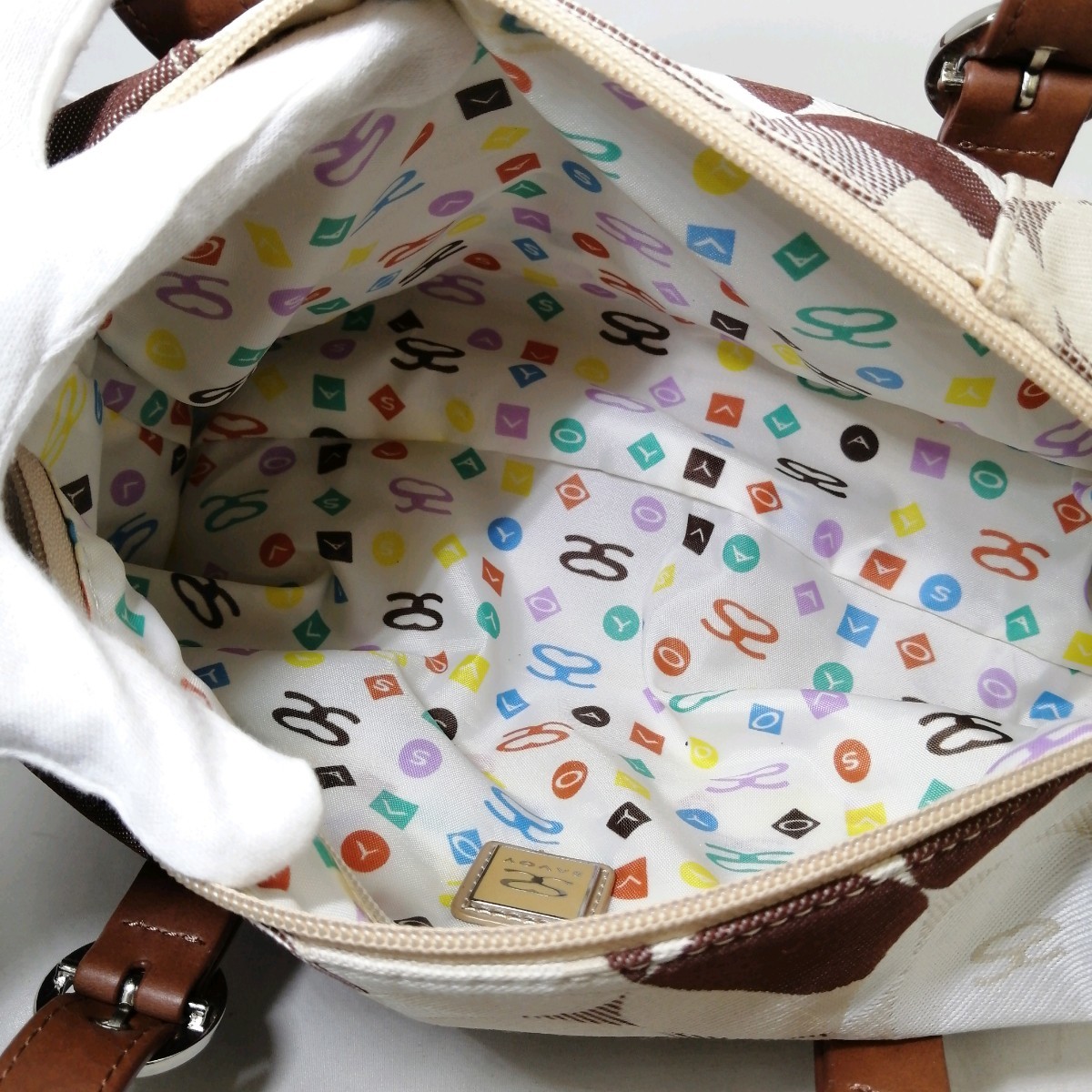 H $【商品ランク:B】 サボイ SAVOY ロゴデザイン 一部レザー ハンドバッグ 手提げ トート 婦人鞄 ブラウン ベージュ系 使いやすさ◎_画像9