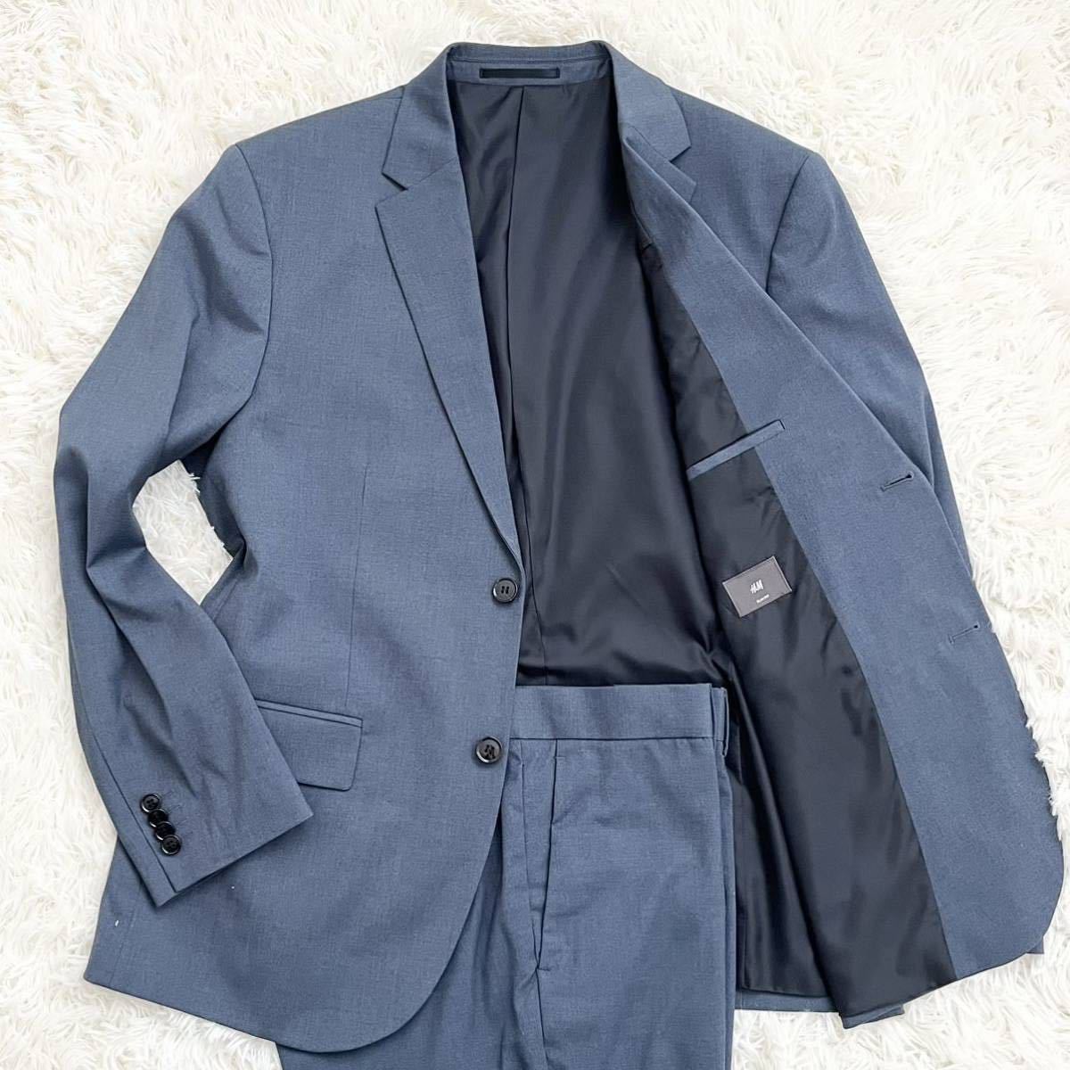 美品 XXXLサイズ アースカラー H&M エイチアンドエム スーツ セットアップ ジャケット 水色 メンズ 54サイズ ビジネス_画像1