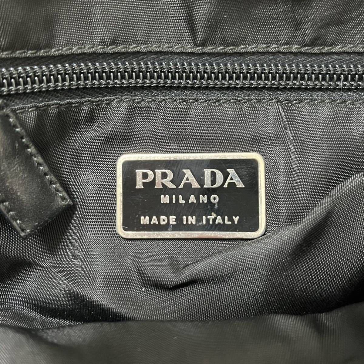 1円〜 プラダ PRADA ショルダーバッグ サコッシュ メッセンジャー 三角ロゴ プレート ナイロン ライン ストライプ ブラック 白タグ_画像9