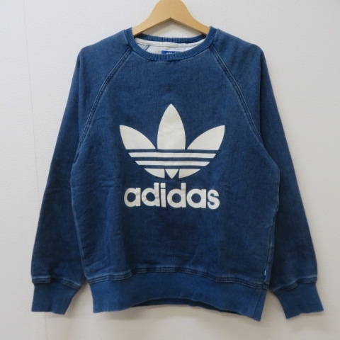 YSS3862★adidas/アディダス クルーネックスウェット フレンチテリー インディゴ ビッグロゴ ラグラン Mサイズ★A_画像1